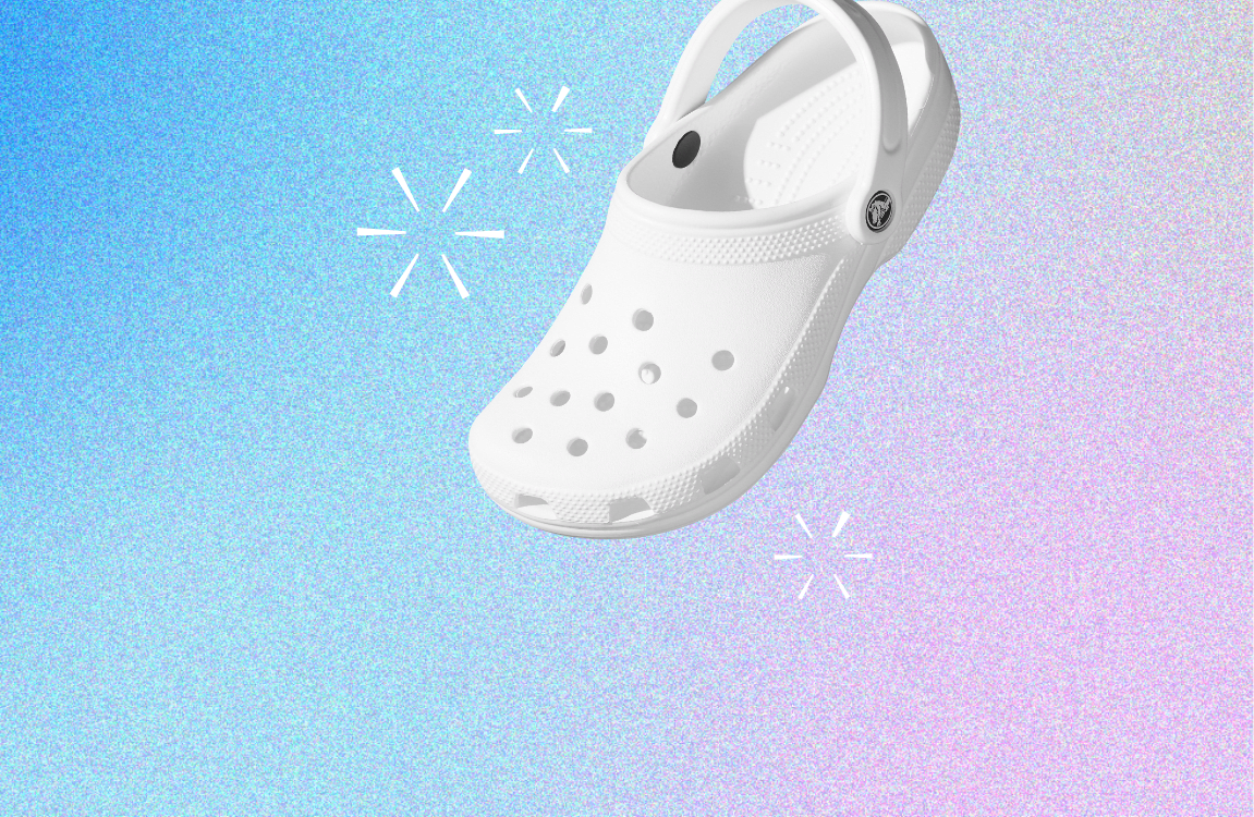 Very clean, sparkling white Crocs clog