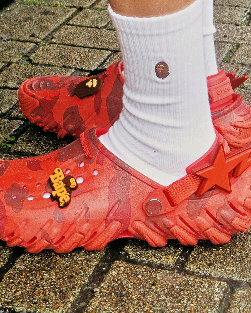 BAPE® x Crocs collab clog in the Flame colorway