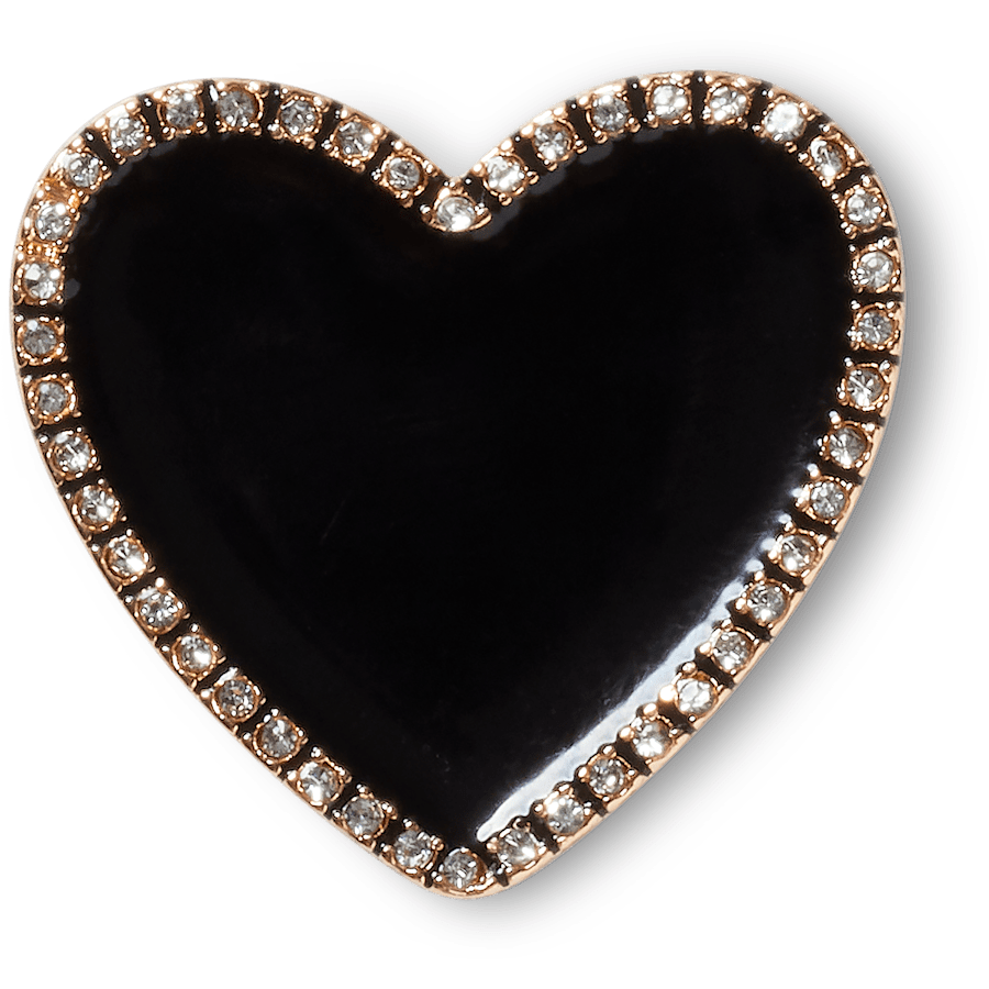  Black Heart with Gold Outline - charm view - Jibbitz