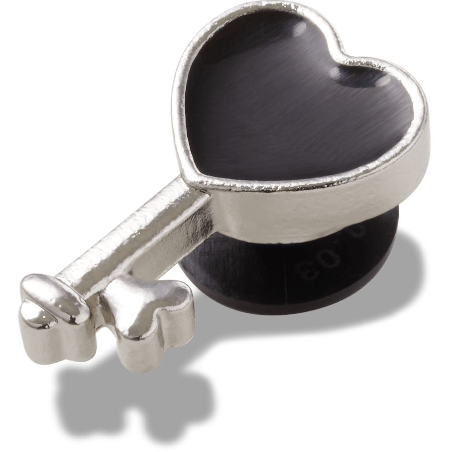 Silver and Black Heart Key Jibbitz Shoe Charm - Crocs