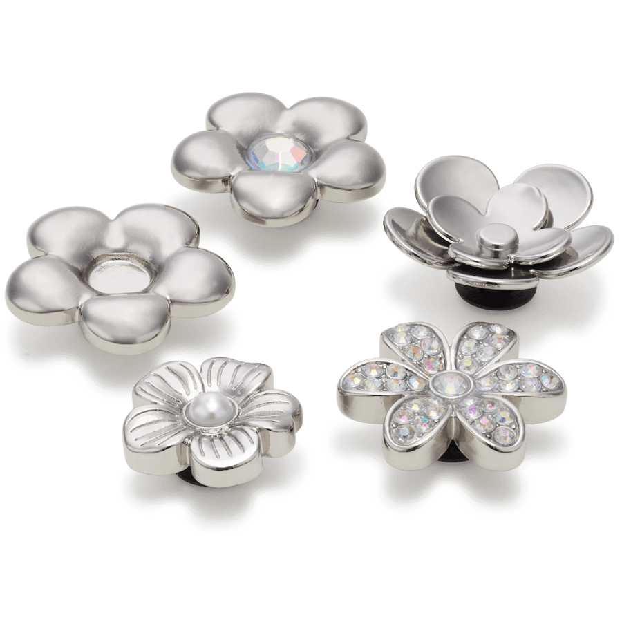 Monochrome Slvr Flwrs 5 Pack - Custom Angle - Jibbitz Charms