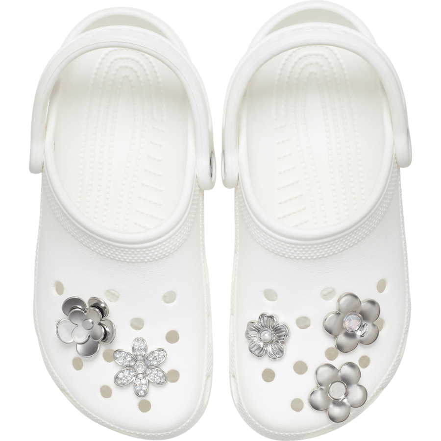 Monochrome Slvr Flwrs 5 Pack - charm-on-shoes - Jibbitz Charms