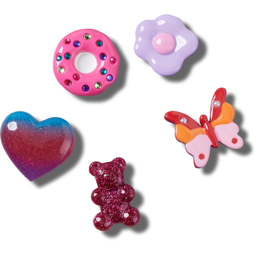 Ensemble de 5 breloques amusantes mauves et roses - vue accessoire - Jibbitz Charms