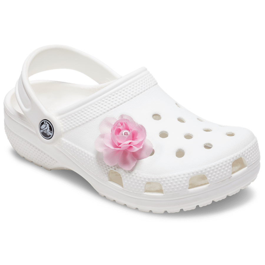  Pink Fabric Flower With Pearl - Custom Angle - Jibbitz