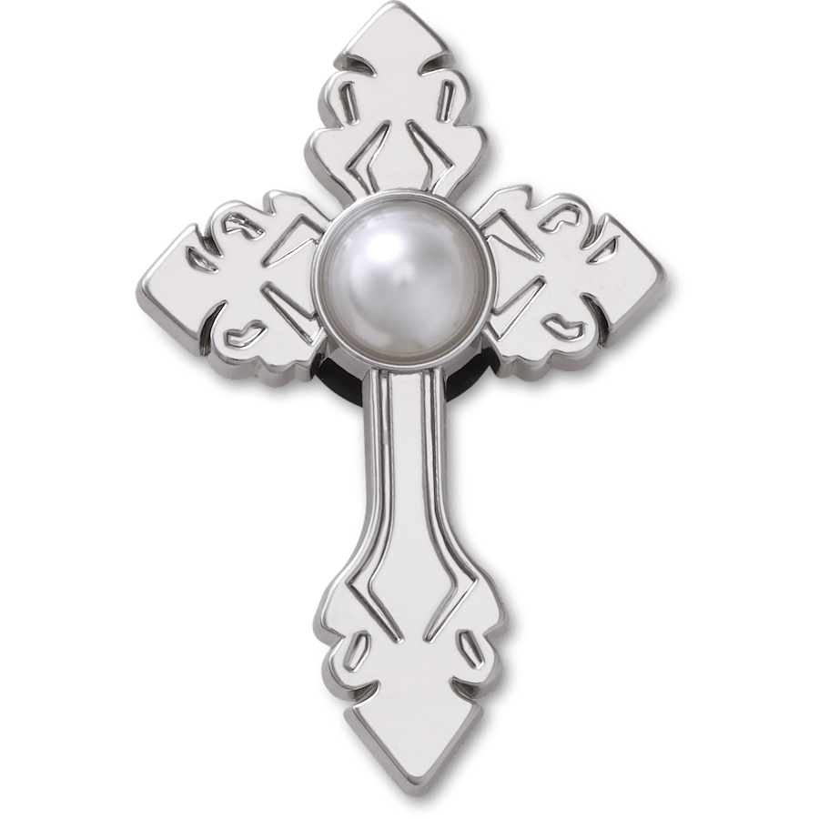  Silver Cross with Pearl - charm view - Jibbitz
