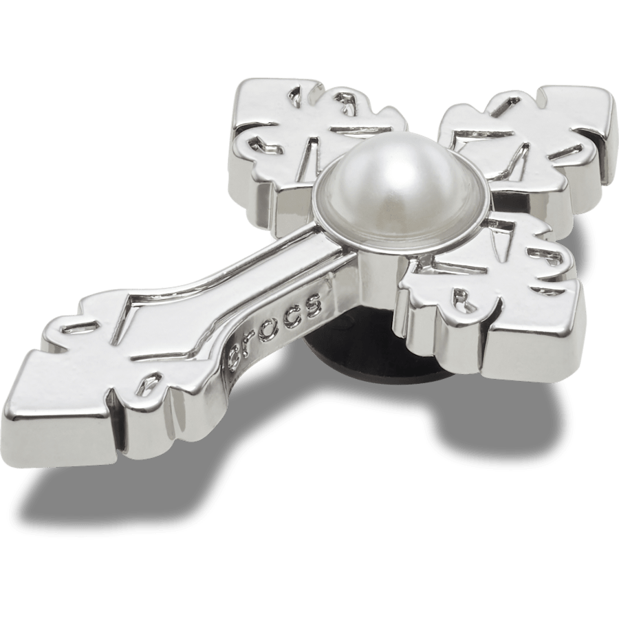  Silver Cross with Pearl - charms on shoes - Jibbitz