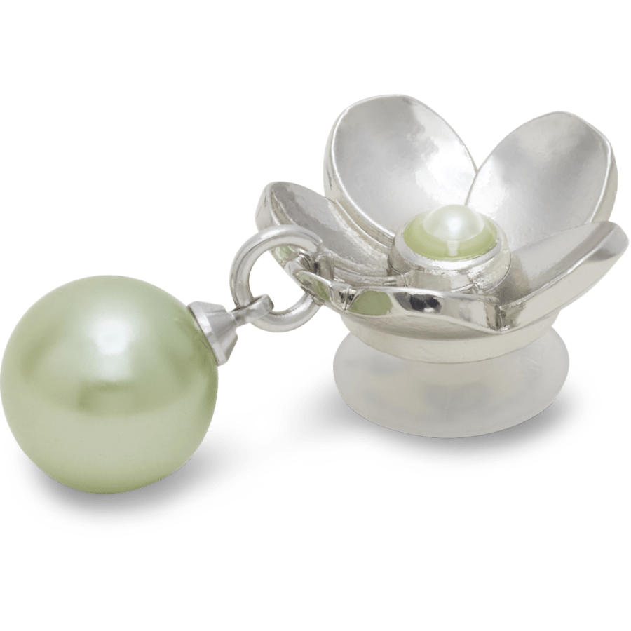 Silver Flower Emblem With Pearl Dangle - Custom Angle - Jibbitz Charms