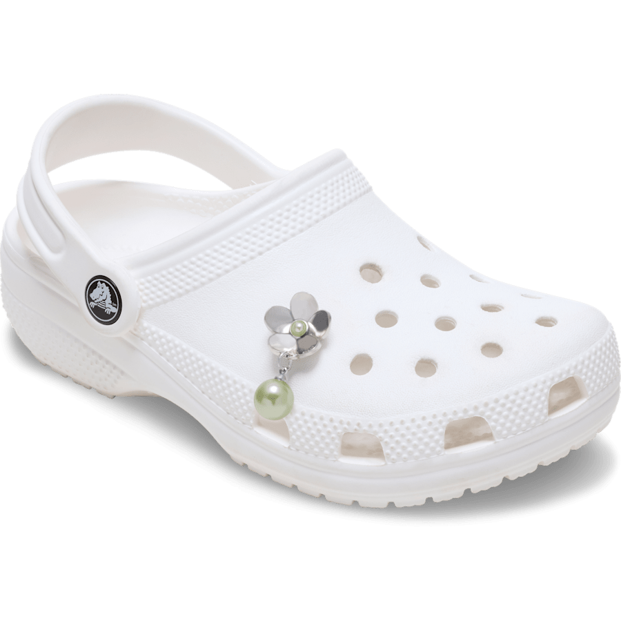 Silver Flower Emblem With Pearl Dangle - Charm on shoes - Jibbitz Charms