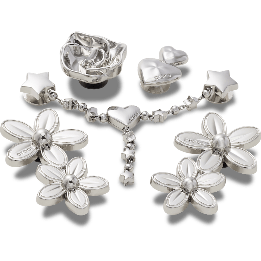 Silver Meta Floral 5 Pack - benutzerdefinierter Winkel - Jibbitz Charms