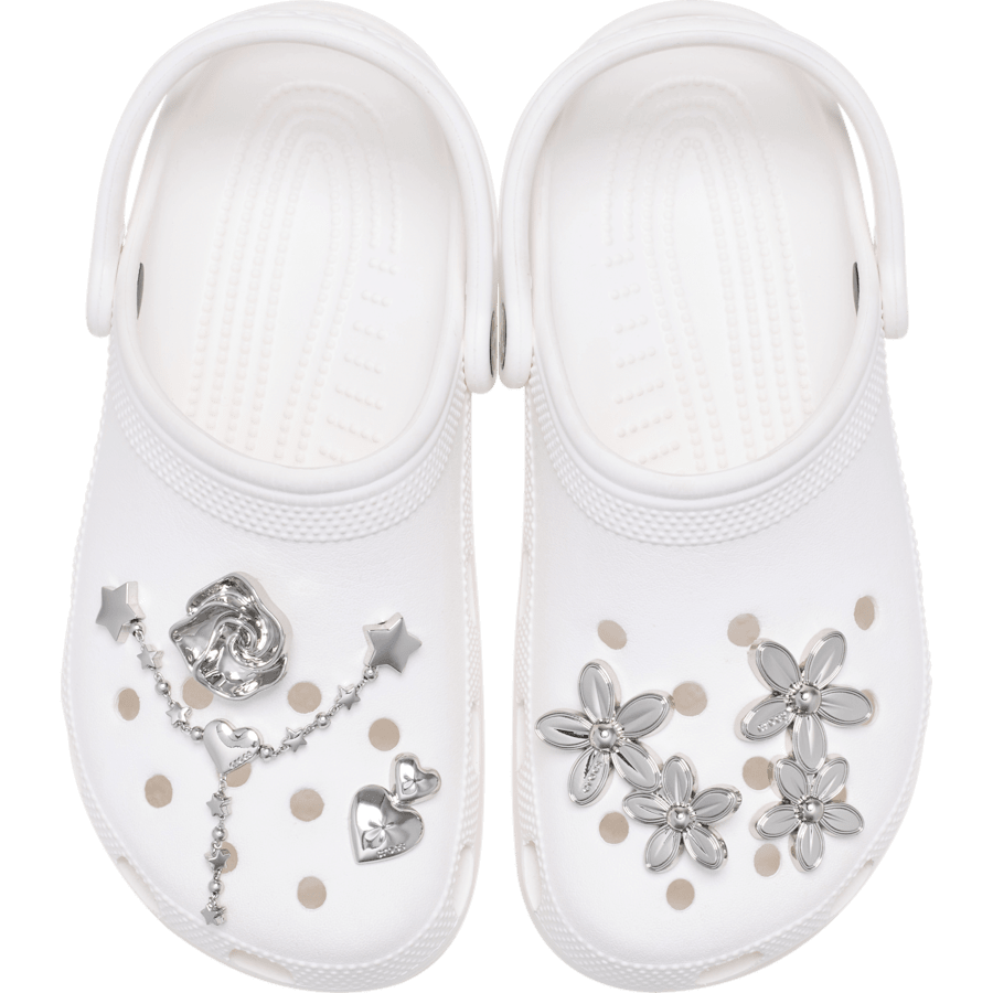 Silver Meta Floral 5 Pack - charm-on-shoes - Jibbitz Charms