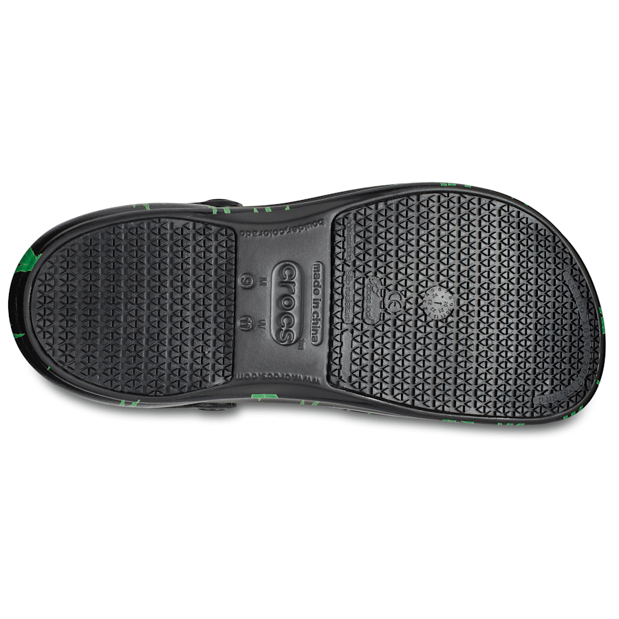 Black / Green Bistro Graphic Slip Resistant Work Clog - Bottom - Crocs PFD