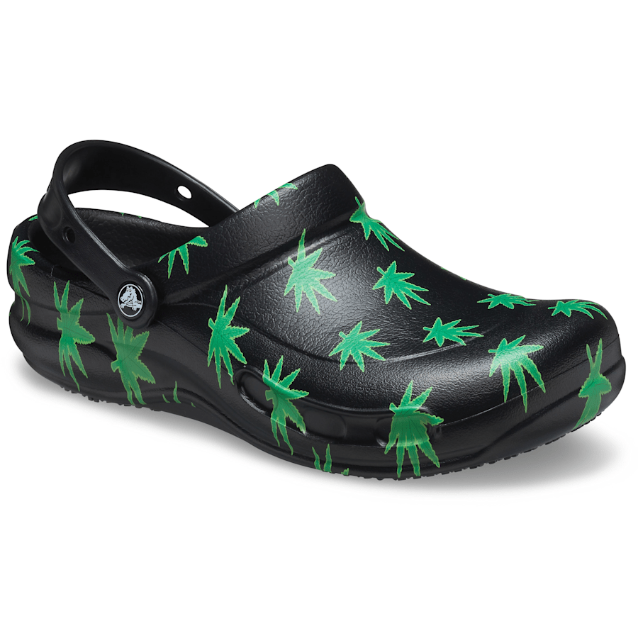 Black / Green Bistro Graphic Slip Resistant Work Clog - Angle - Crocs PFD