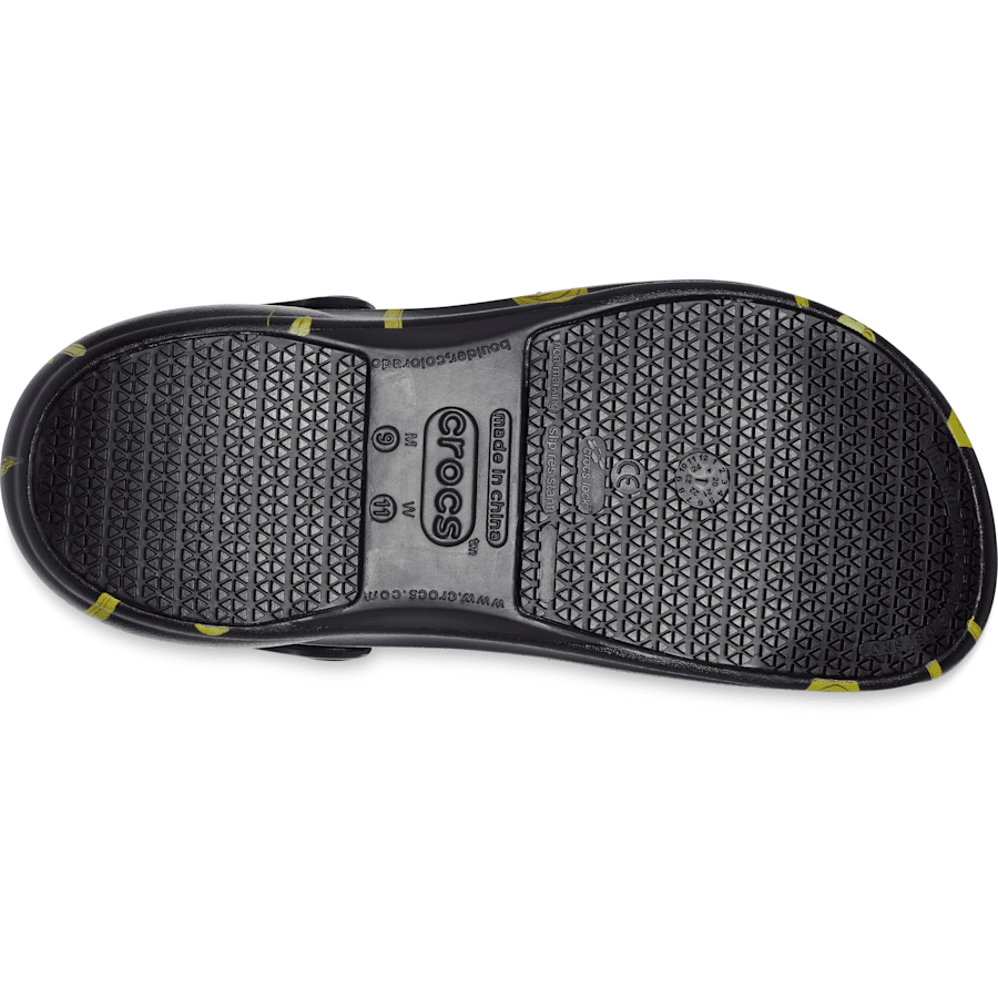 Black / Yellow Bistro Graphic Slip Resistant Work Clog - Bottom - Crocs PFD