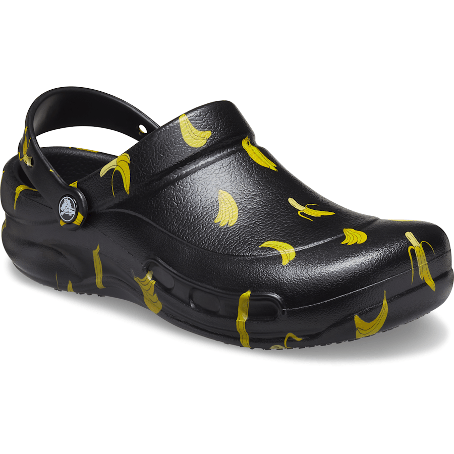 Black / Yellow Bistro Graphic Slip Resistant Work Clog - Angle - Crocs PFD