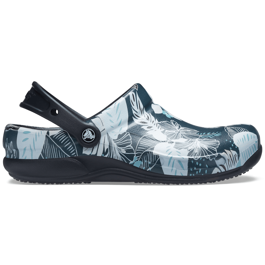 Black / Floral Bistro Graphic Slip Resistant Work Clog - Side - Crocs PFD