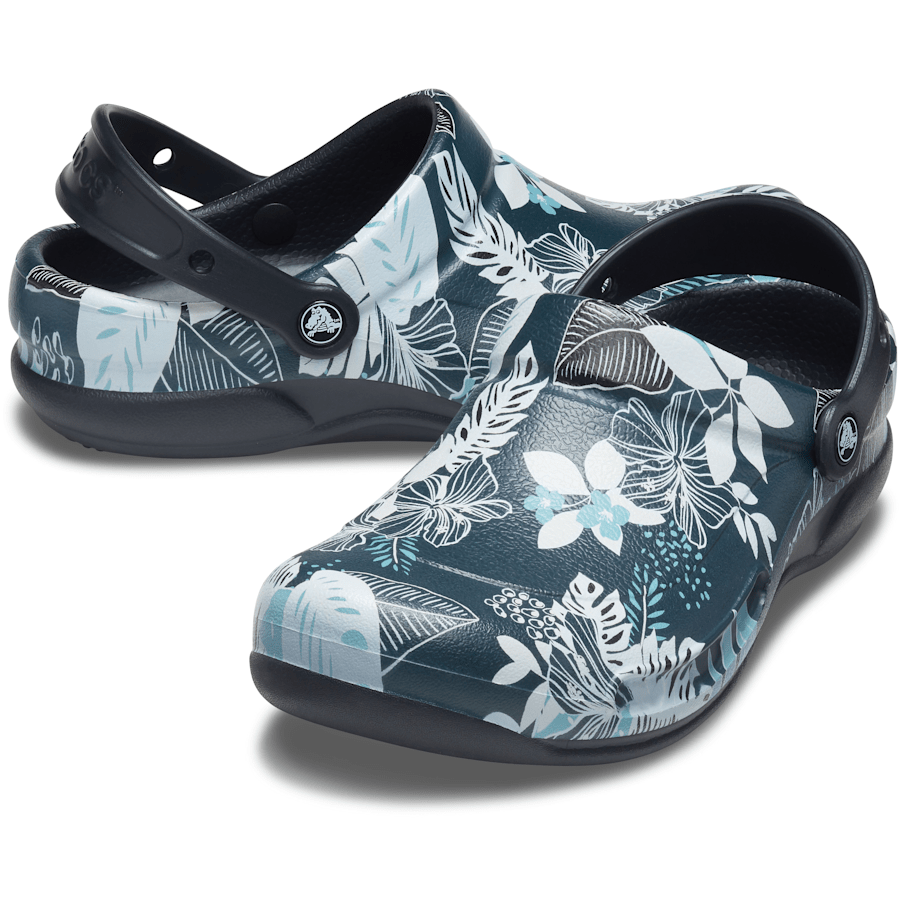 Black / Floral Bistro Graphic Slip Resistant Work Clog - Pair - Crocs PFD