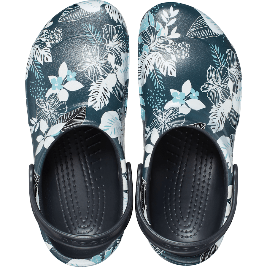 Black / Floral Bistro Graphic Slip Resistant Work Clog - Top - Crocs PFD