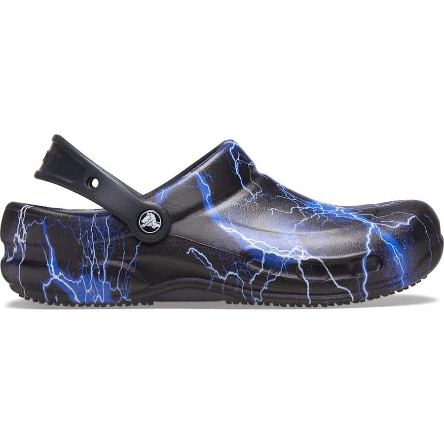 Black / Lightning Bolts Bistro Graphic Slip Resistant Work Clog - Side - Crocs PFD