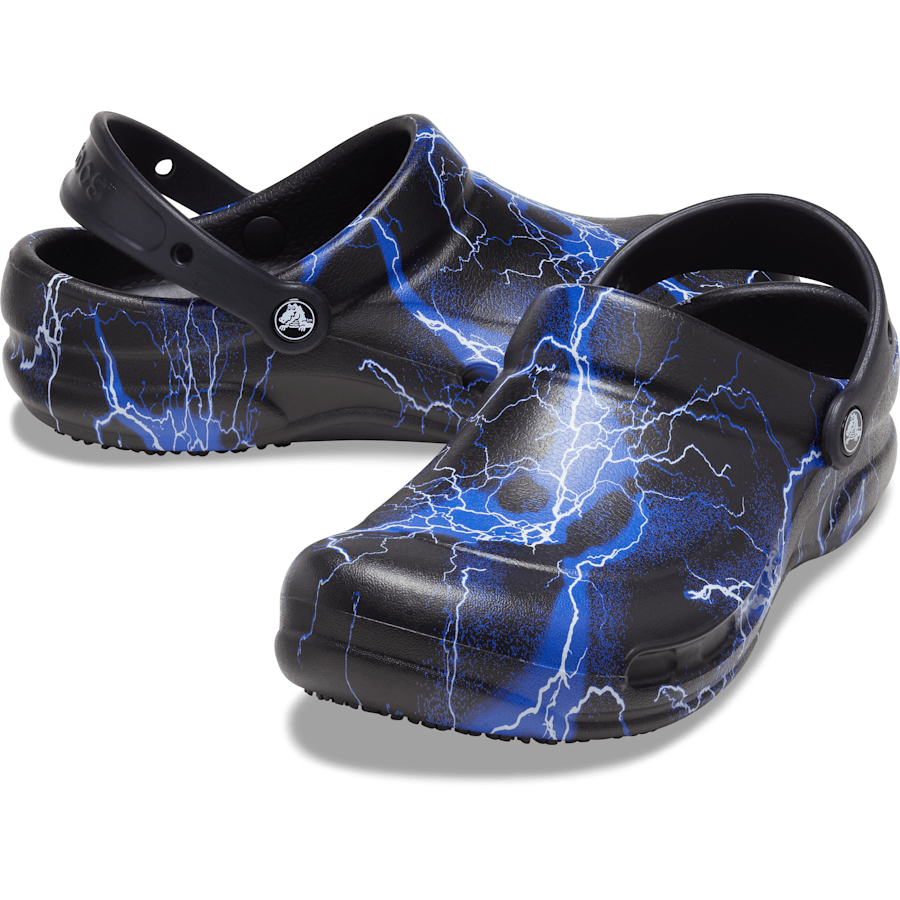 Black / Lightning Bolts Bistro Graphic Slip Resistant Work Clog - Pair - Crocs PFD