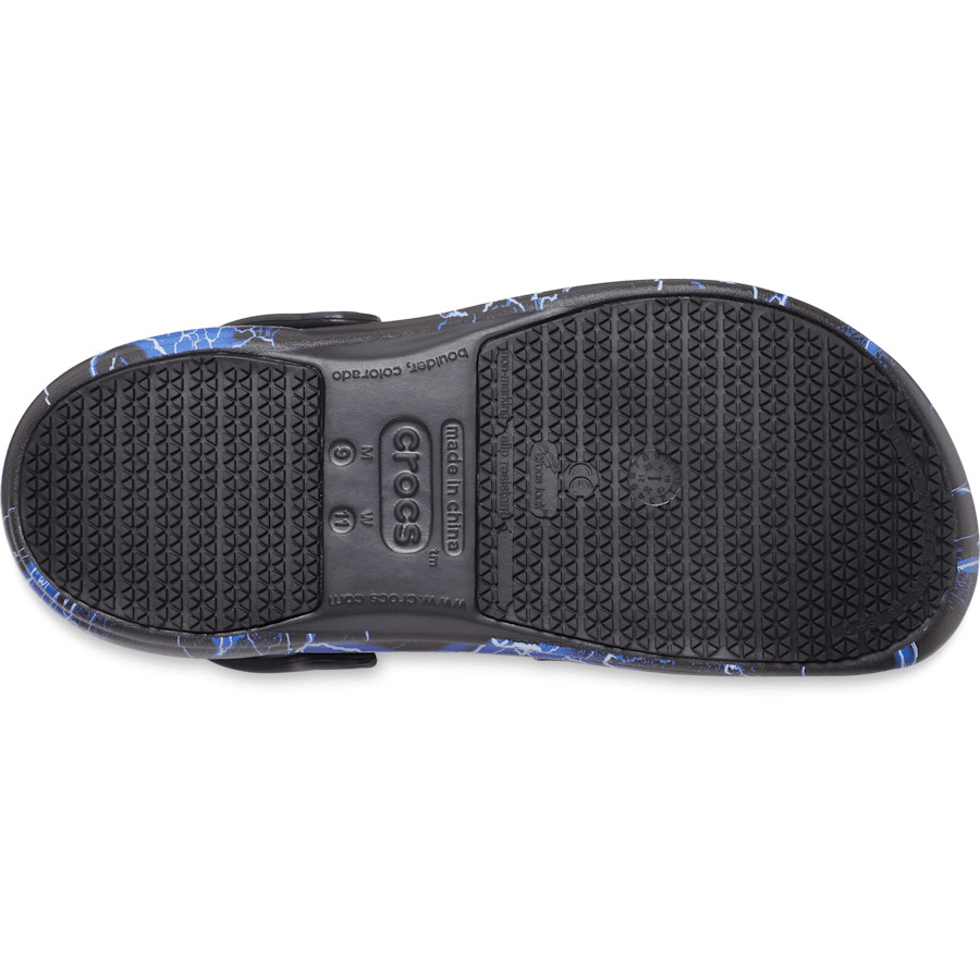 Black / Lightning Bolts Bistro Graphic Slip Resistant Work Clog - Bottom - Crocs PFD