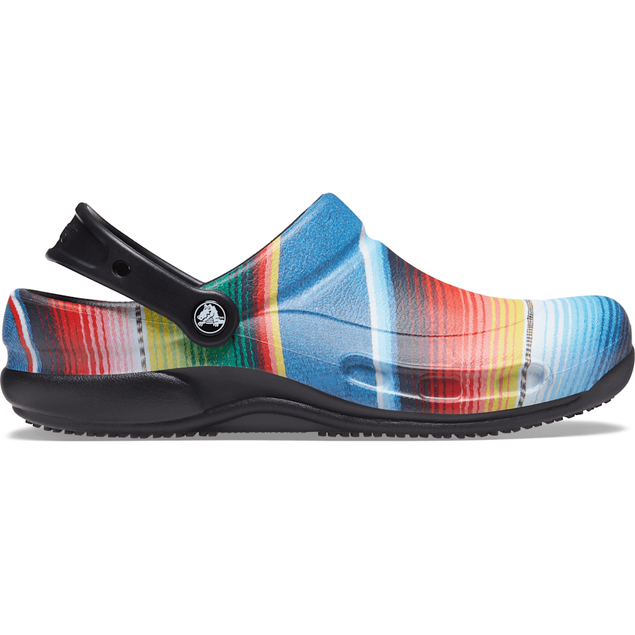 Black / Multi Stripe Bistro Graphic Slip Resistant Work Clog - Side - Crocs PFD
