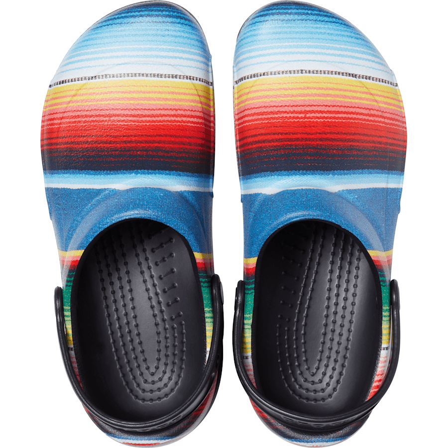 Black / Multi Stripe Bistro Graphic Slip Resistant Work Clog - Top - Crocs PFD