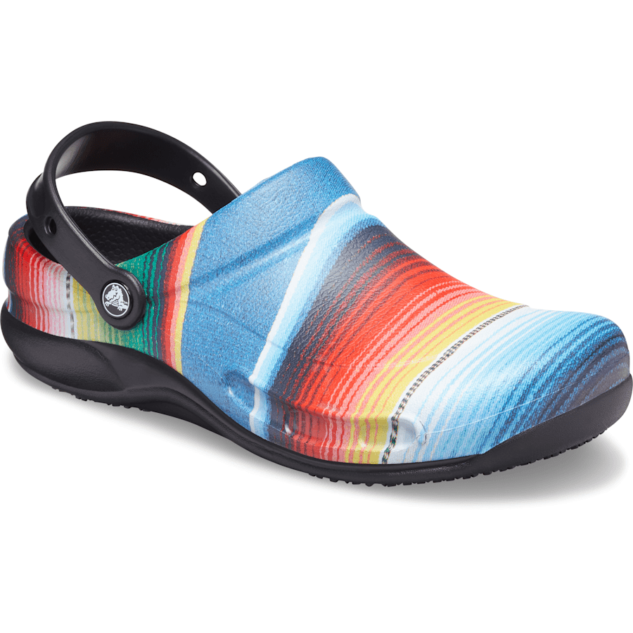 Black / Multi Stripe Bistro Graphic Slip Resistant Work Clog - Angle - Crocs PFD
