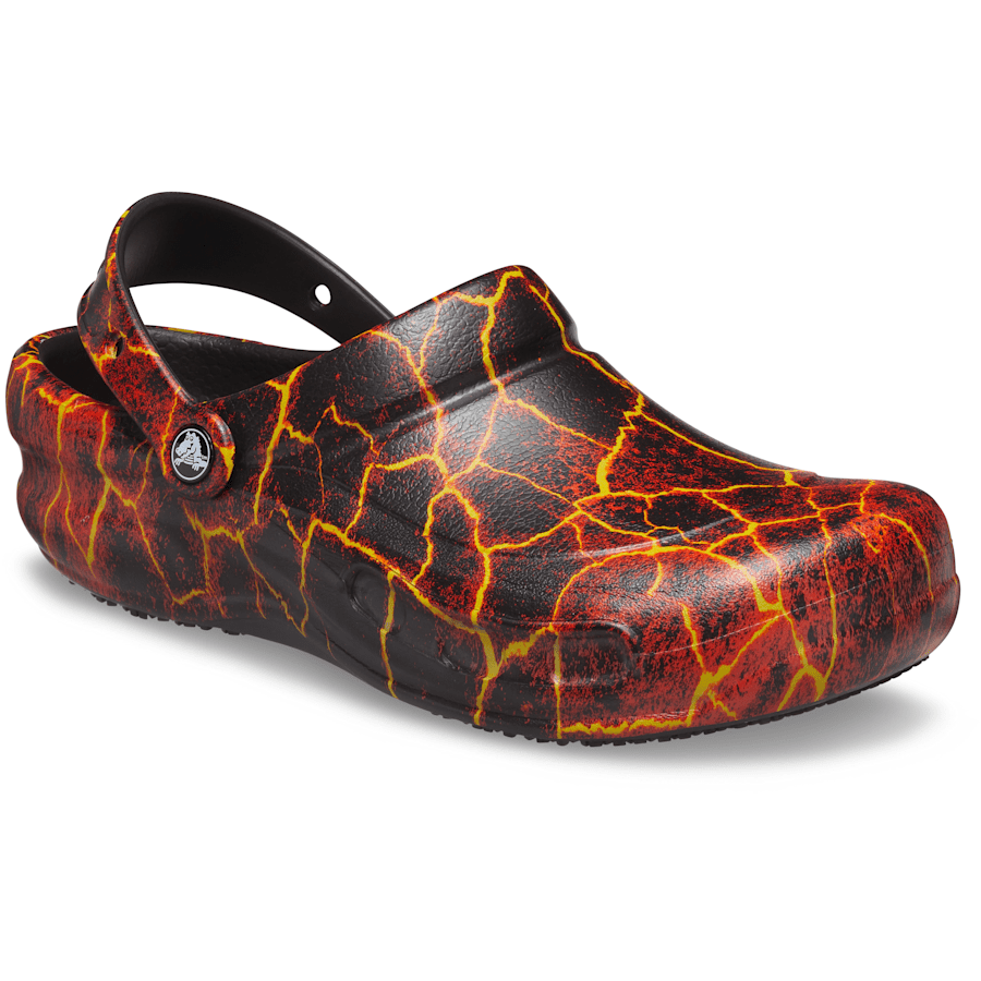 Black / Flame Bistro Graphic Slip Resistant Work Clog - Angle - Crocs PFD