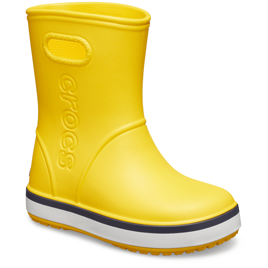 Yellow / Navy Kids’ Crocband™ Rain Boot - Angle - Crocs