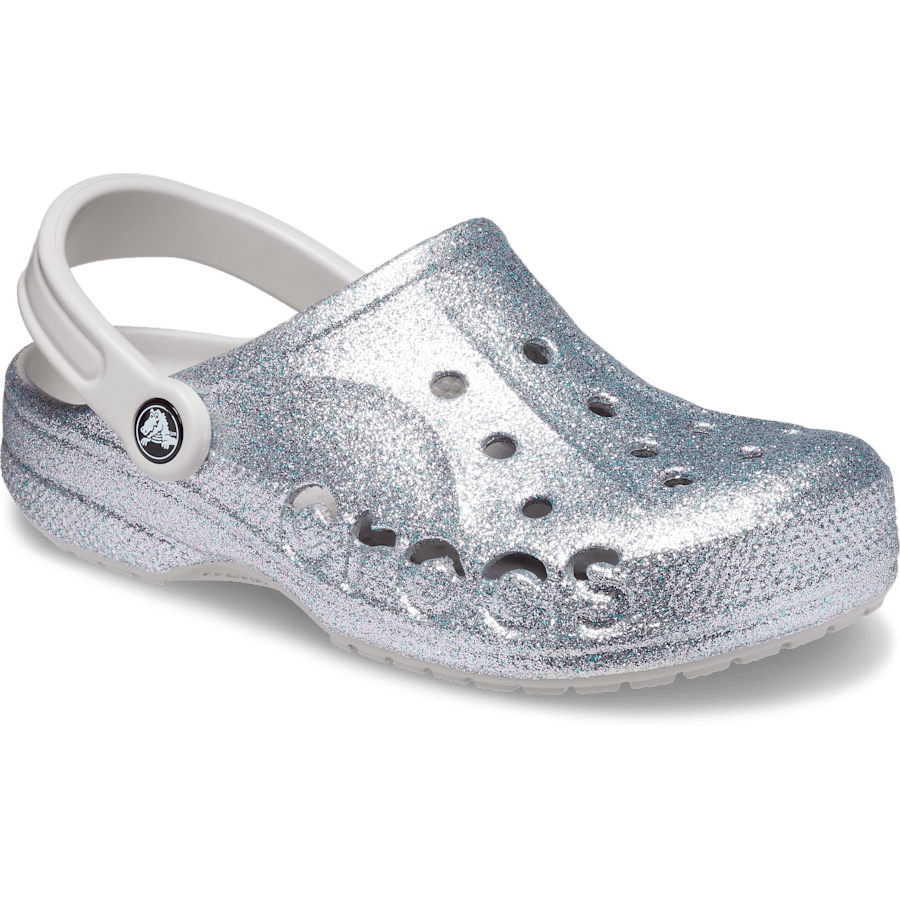 Silver Glitter Baya Glitter Clog - Angle - Crocs