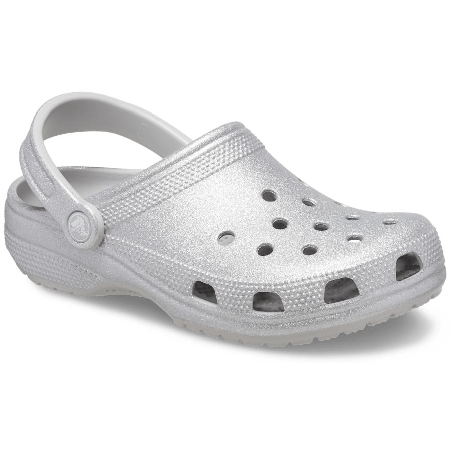 Silver Glitter Classic Glitter Clog - Angle - Crocs