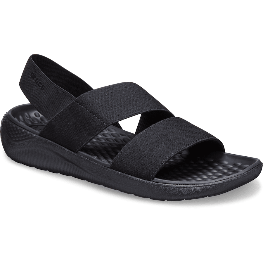 Black / Black Women's LiteRide™ Stretch Sandal - Angle - Crocs