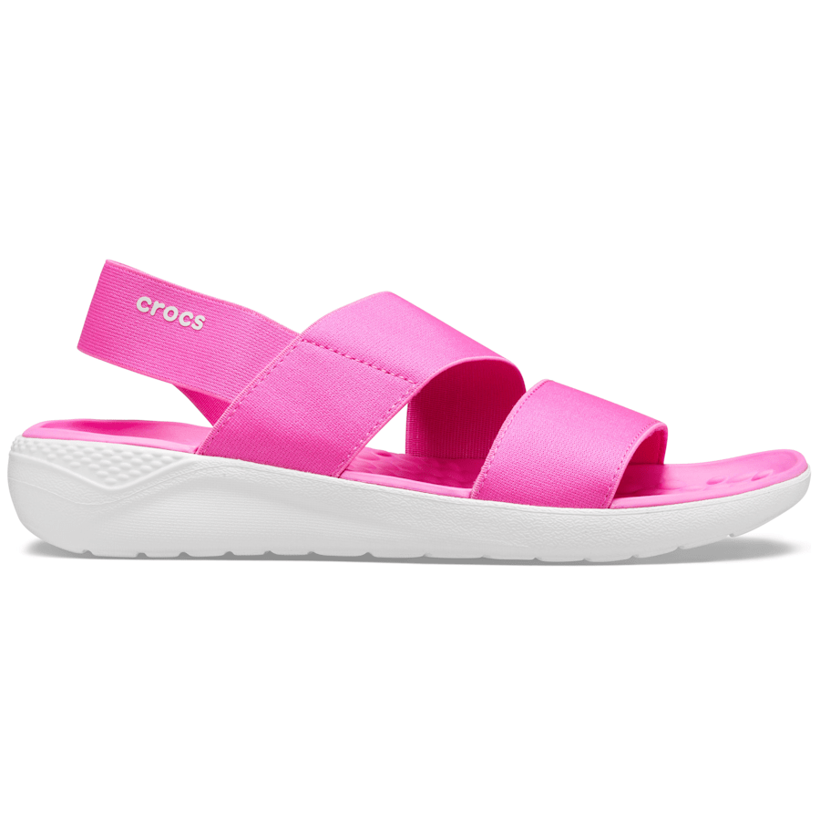 Electric Pink / Almost White Women's LiteRide™ Stretch Sandal - Side - Crocs