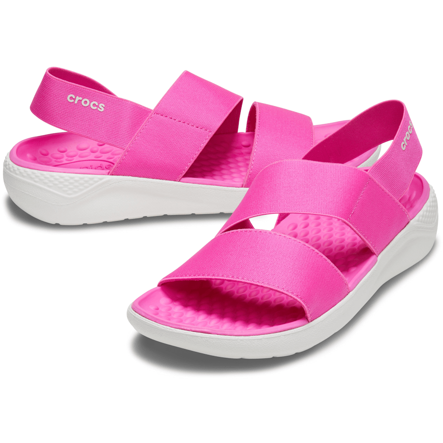 Electric Pink / Almost White Women's LiteRide™ Stretch Sandal - Pair - Crocs