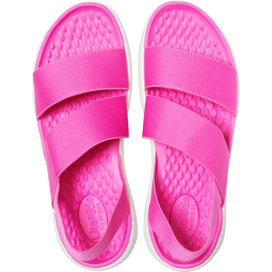 Electric Pink / Almost White Women's LiteRide™ Stretch Sandal - Top - Crocs