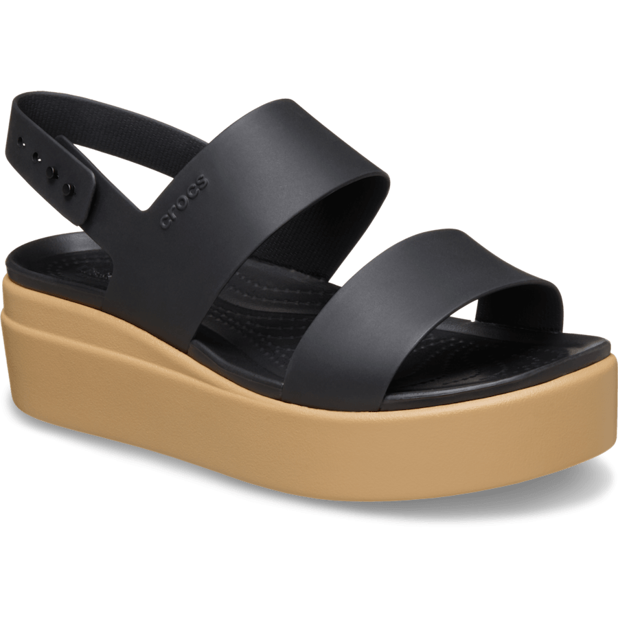 Black/Cashew Brooklyn Low Wedge Sandal - Angle - Crocs