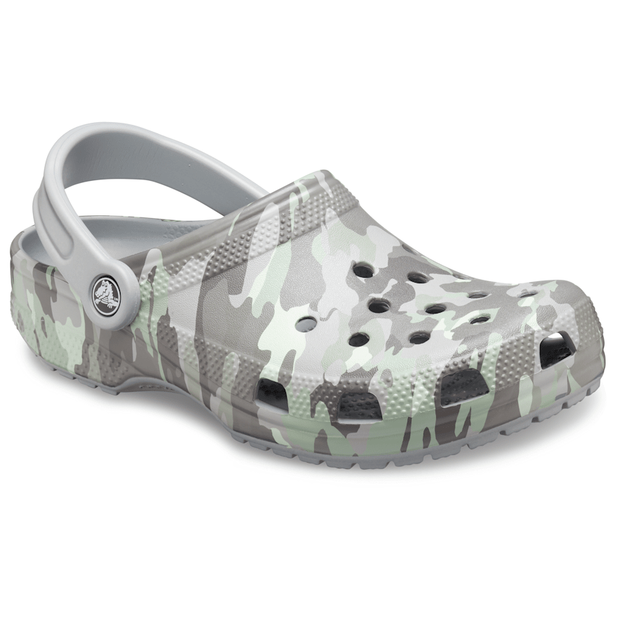 Light Grey / Neo Mint Classic Printed Camo Clog - Schrägsicht - Crocs