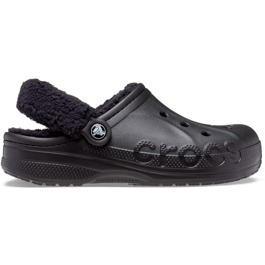Black / Black Baya Lined Fuzz-Strap Clog - Side - Crocs