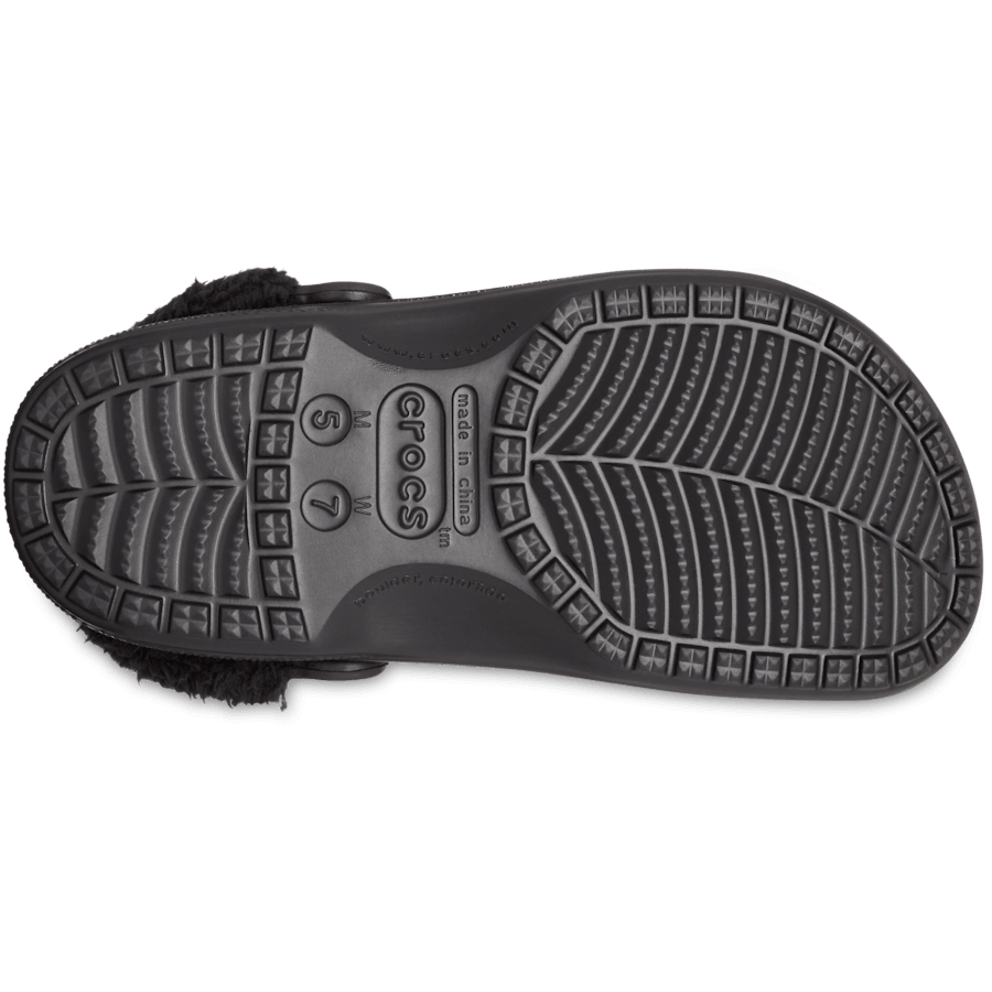 Black / Black Baya Lined Fuzz-Strap Clog - Bottom - Crocs
