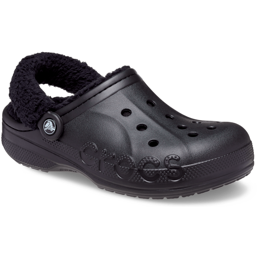 Black / Black Baya Lined Fuzz-Strap Clog - Angle - Crocs