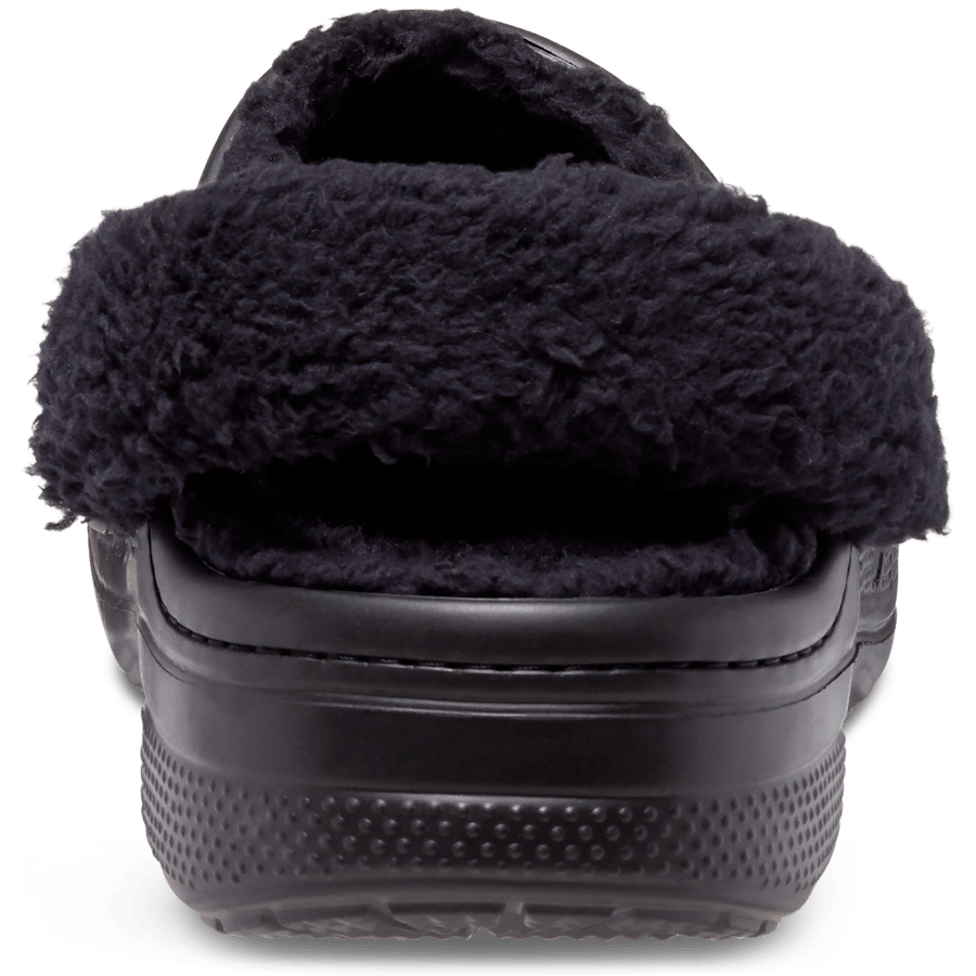 Black / Black Baya Lined Fuzz-Strap Clog - Back - Crocs