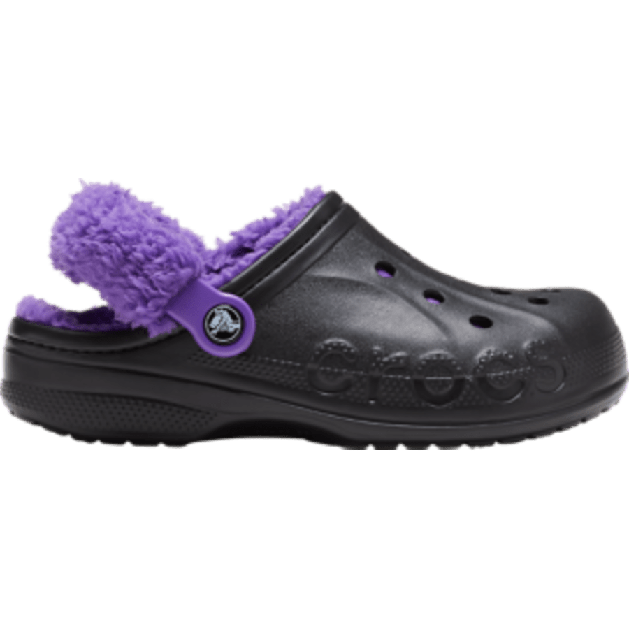 Black / Neon Purple Baya Lined Fuzz-Strap Clog - Side - Crocs