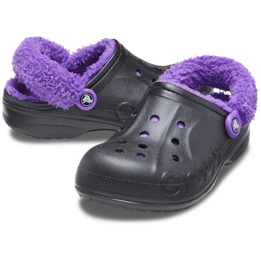 Black / Neon Purple Baya Lined Fuzz-Strap Clog - Pair - Crocs