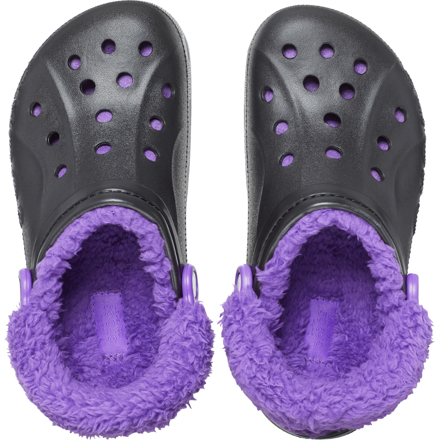 Black / Neon Purple Baya Lined Fuzz-Strap Clog - Top - Crocs
