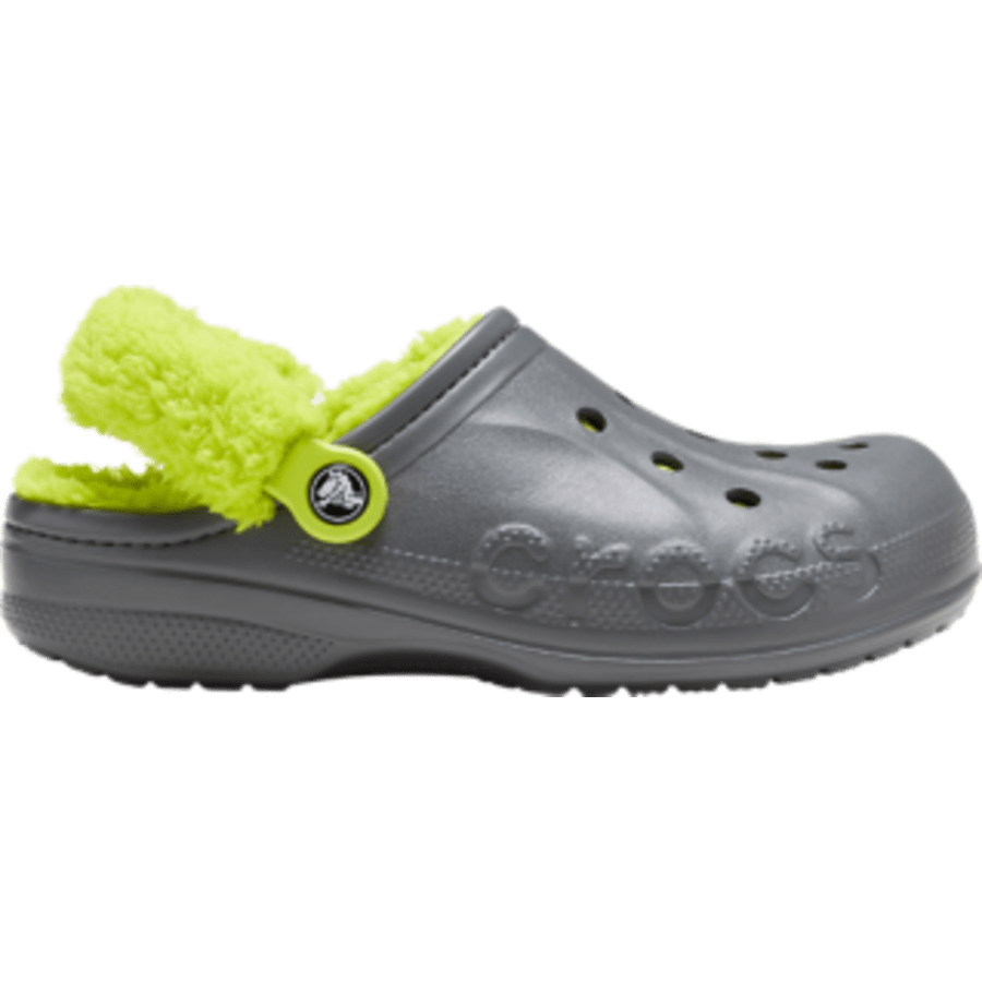 Slate Grey / Lime Punch Baya Lined Fuzz-Strap Clog - Zijkant - Crocs