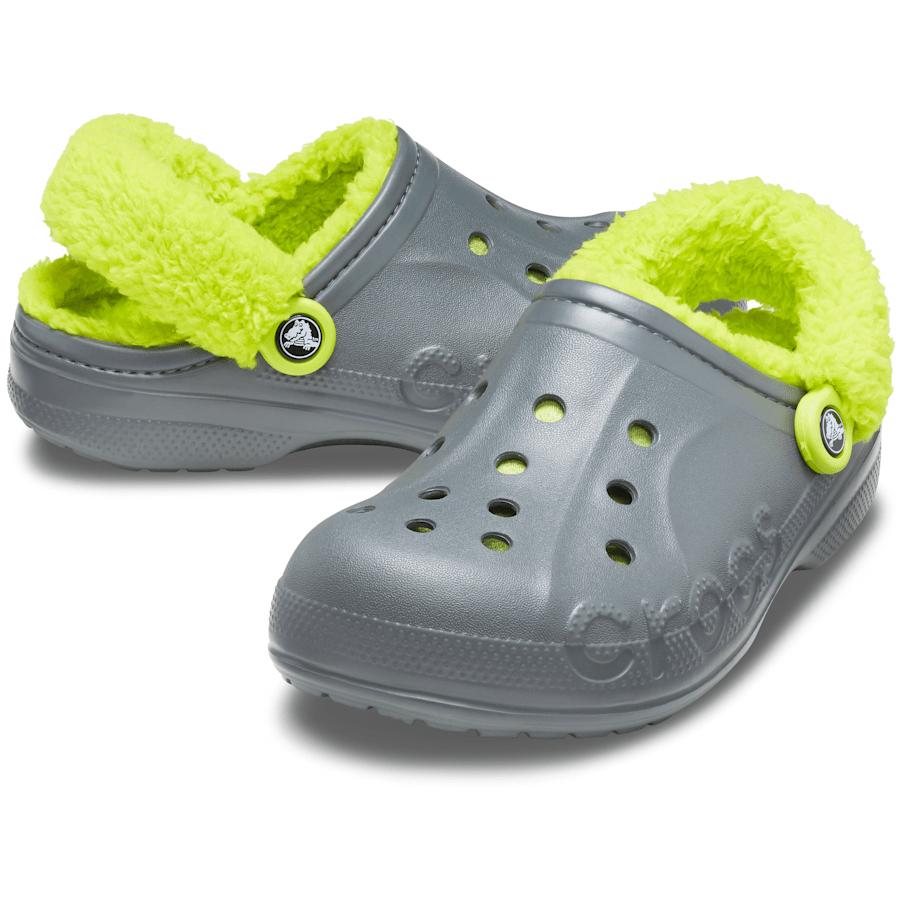Slate Grey / Lime Punch Baya Lined Fuzz-Strap Clog - Paar - Crocs