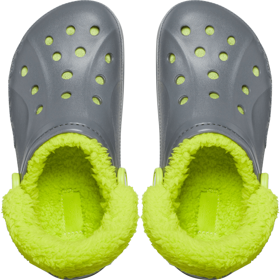 Slate Grey / Lime Punch Baya Lined Fuzz-Strap Clog - Bovenkant - Crocs