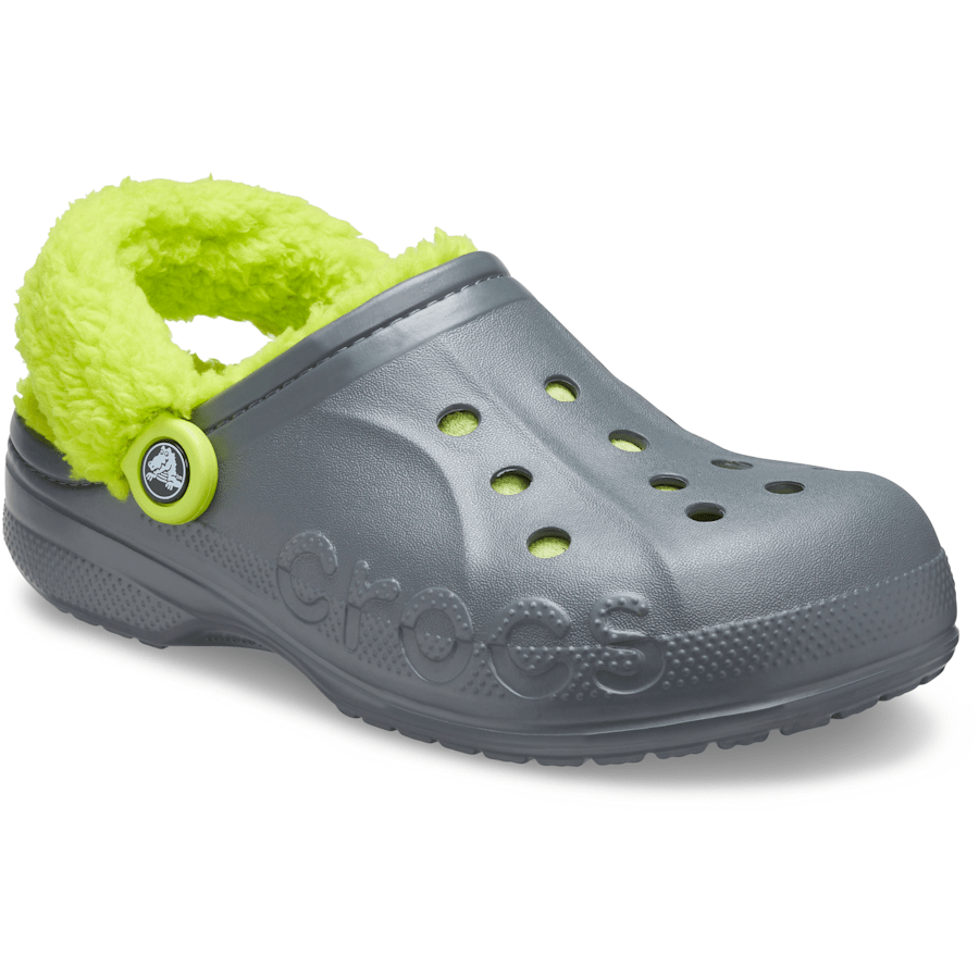 Slate Grey / Lime Punch Baya Lined Fuzz-Strap Clog - Hoek - Crocs
