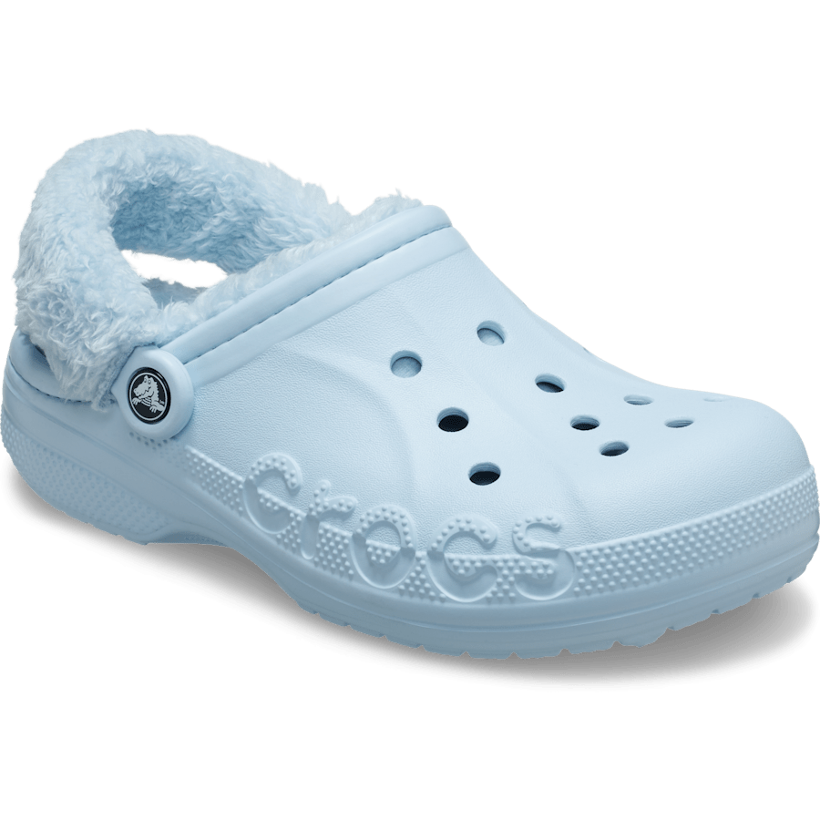 Mineral Blue Baya Lined Fuzz-Strap Clog - Angle - Crocs