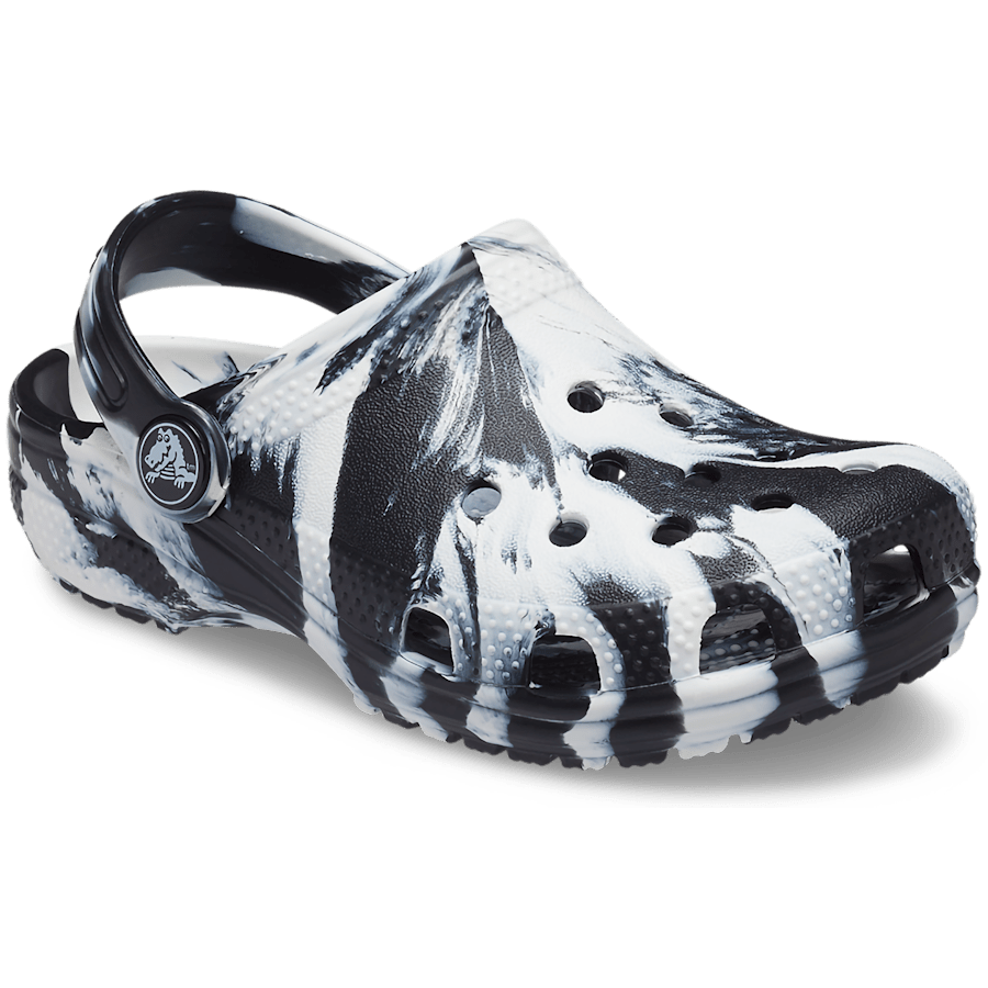 Black / White Toddler Classic Marbled Clog - Angle - Crocs